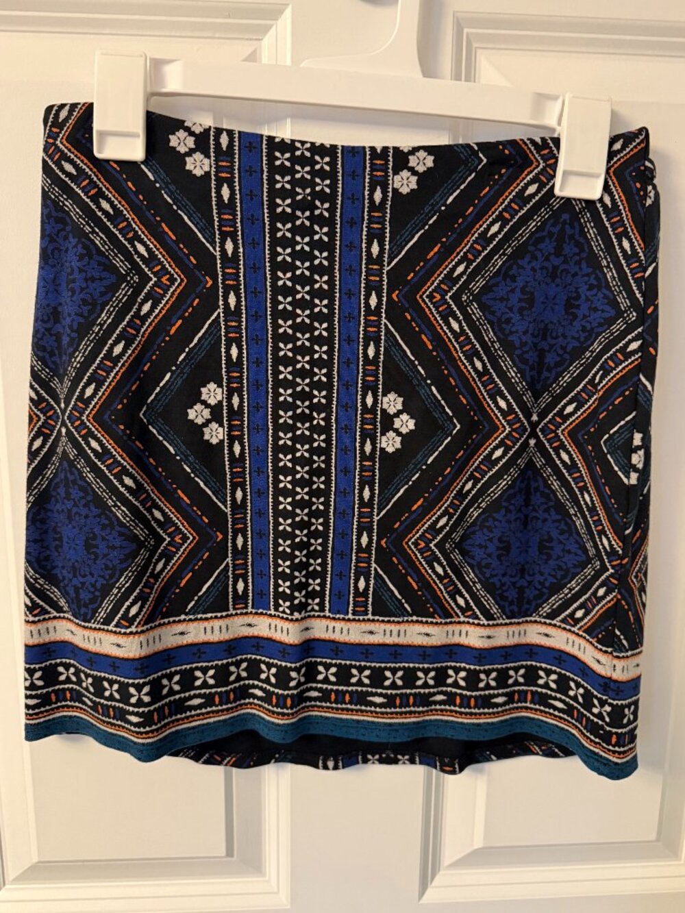 Blue Black Tribal Geometric Print Mini Skirt Size Small Boho